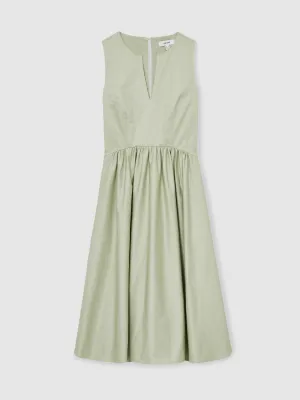 100% Cotton Corset Midi Dress in Sage