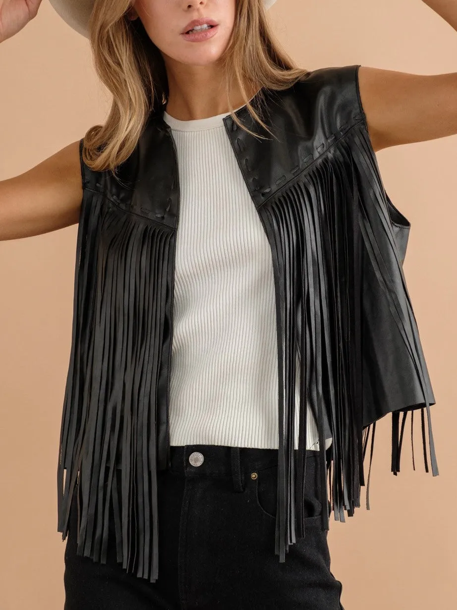 27 Brandy Faux Leather Fringe Waist Vest