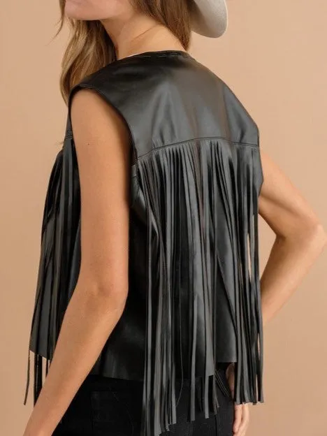 27 Brandy Faux Leather Fringe Waist Vest