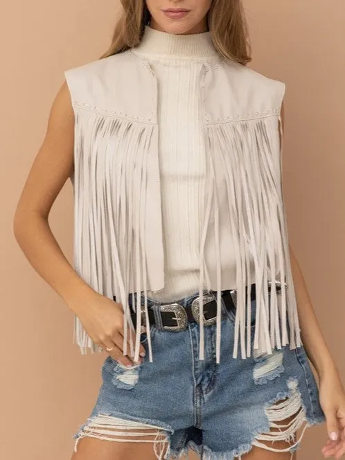 27 Brandy Faux Leather Fringe Waist Vest