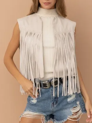 27 Brandy Faux Leather Fringe Waist Vest