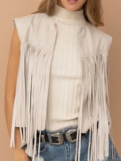 27 Brandy Faux Leather Fringe Waist Vest