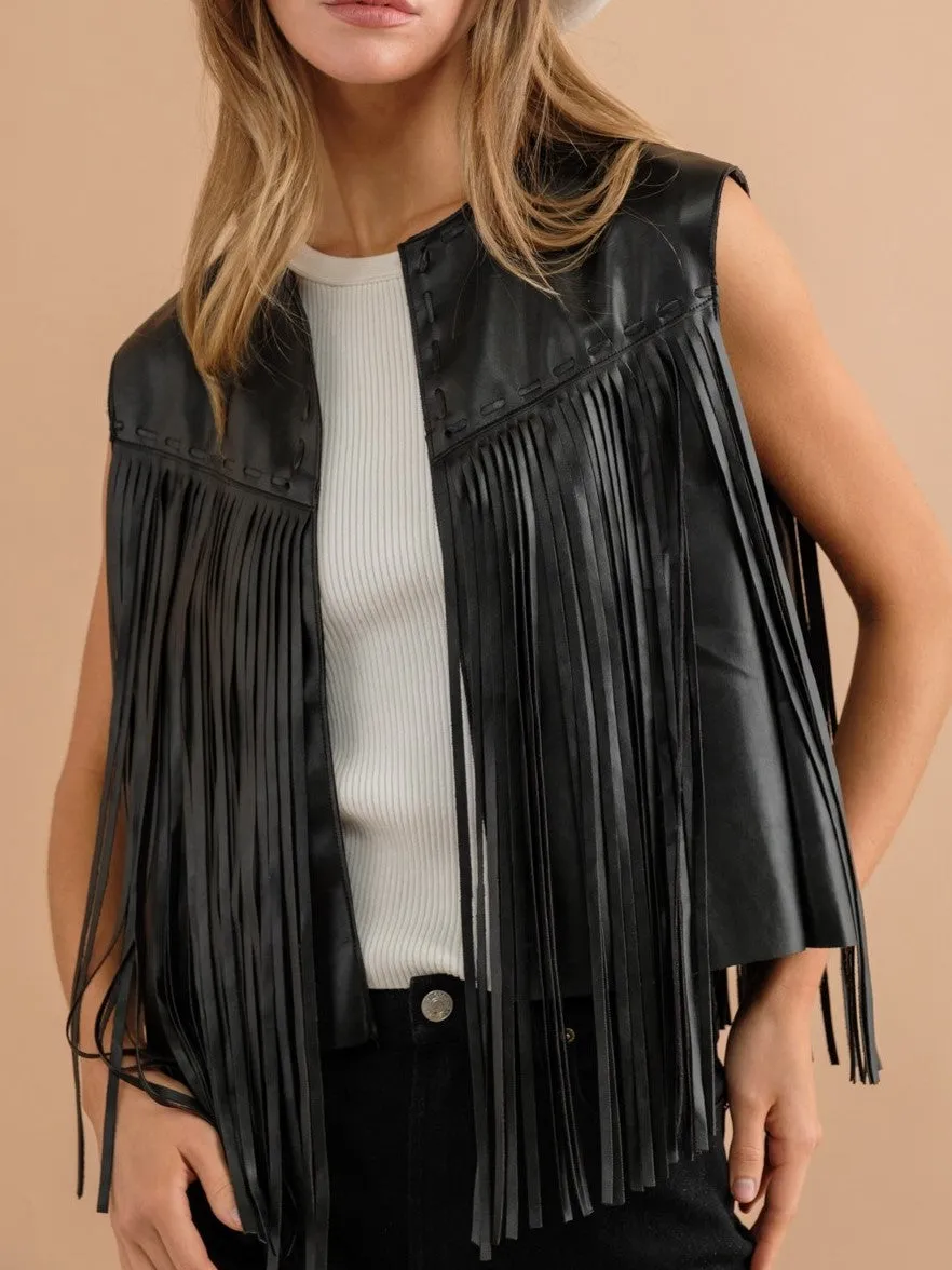 27 Brandy Faux Leather Fringe Waist Vest