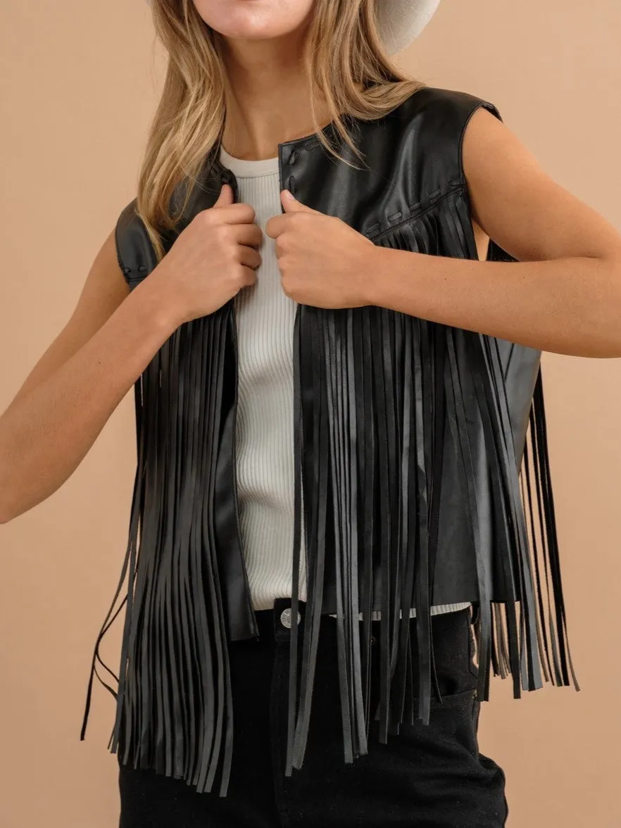 27 Brandy Faux Leather Fringe Waist Vest