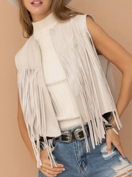 27 Brandy Faux Leather Fringe Waist Vest