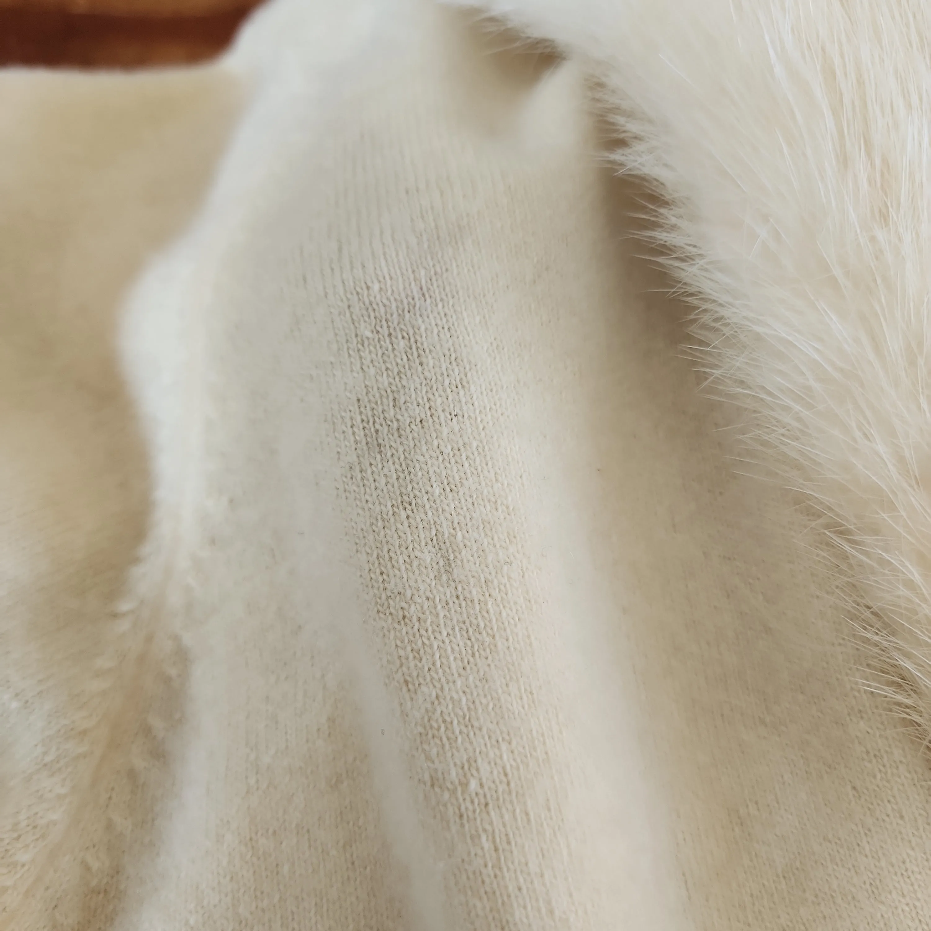 50s Cream Wool Cardigan w/White Fur Collar