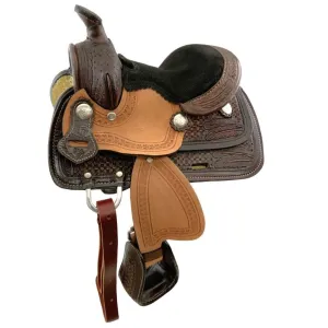 8" Double T Miniature Western Style Saddle - Feather Tooling