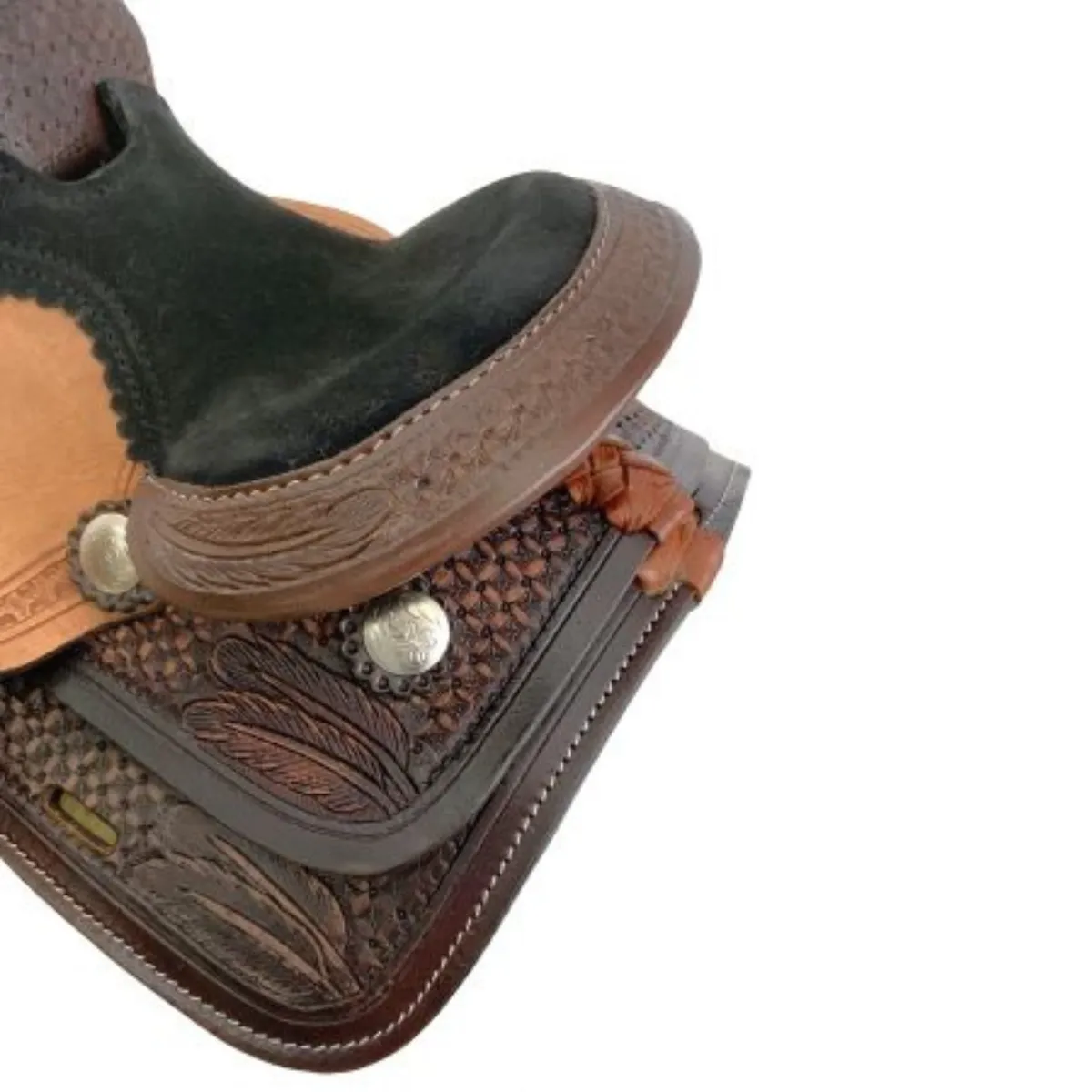 8" Double T Miniature Western Style Saddle - Feather Tooling