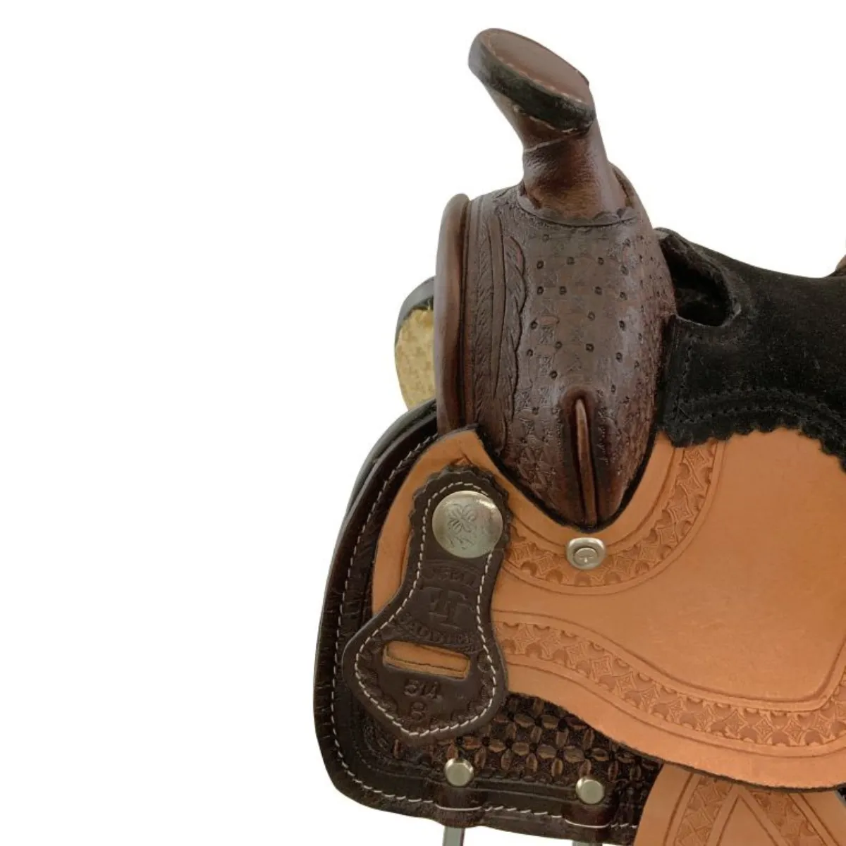 8" Double T Miniature Western Style Saddle - Feather Tooling