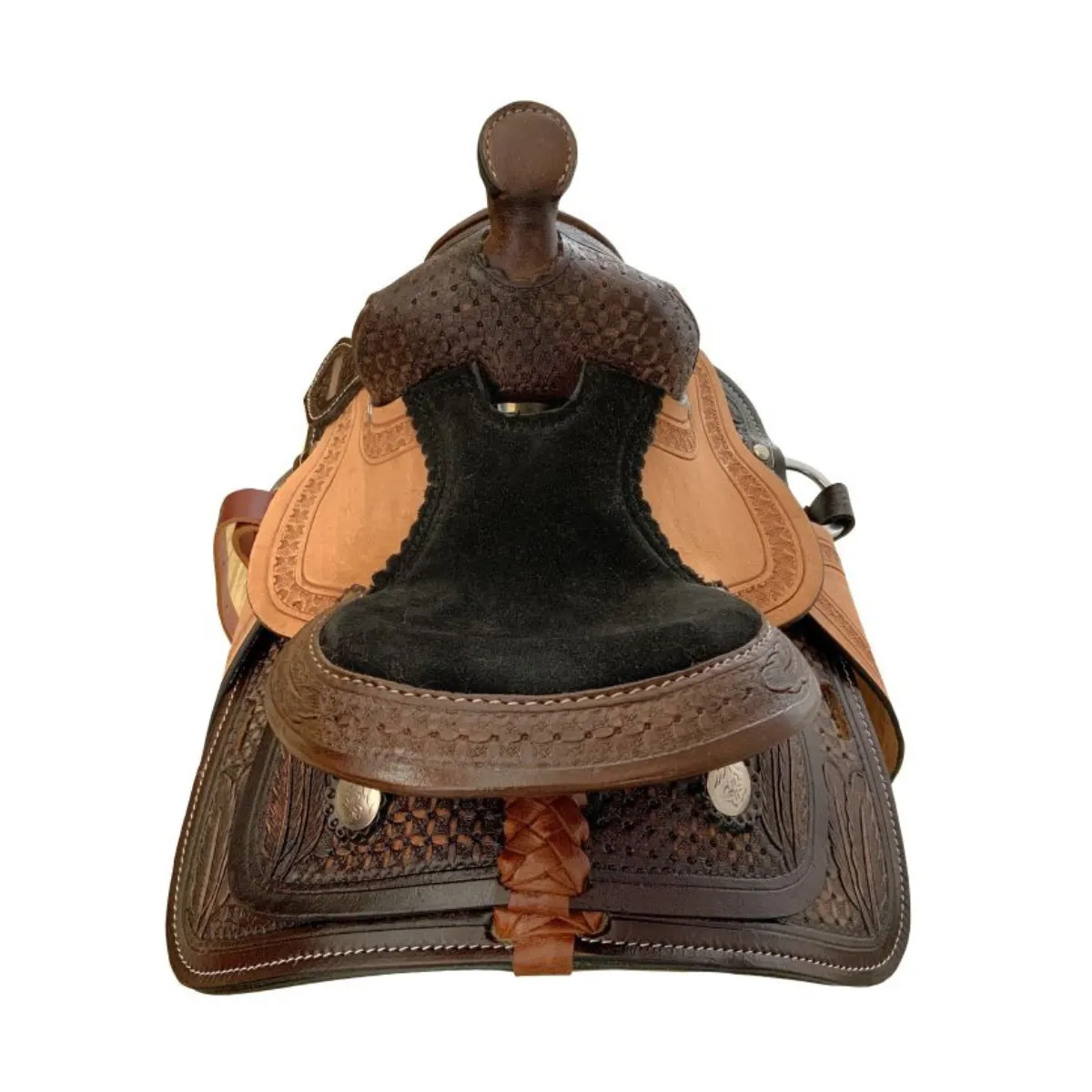 8" Double T Miniature Western Style Saddle - Feather Tooling