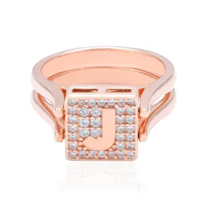 925 Sterling Silver Lasting Charm J Rose Gold Plated Convertible Ring for Women