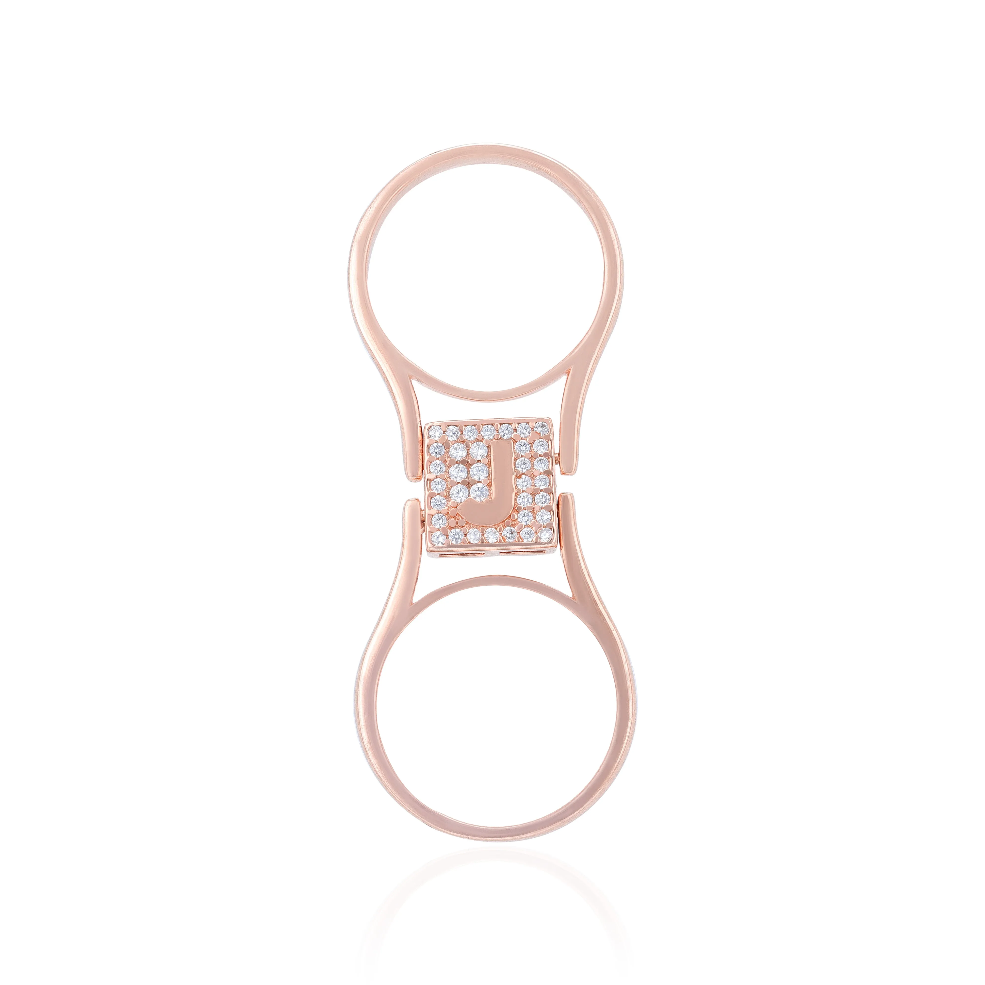 925 Sterling Silver Lasting Charm J Rose Gold Plated Convertible Ring for Women
