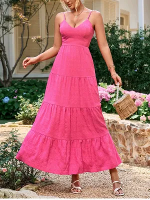Adjustable Straps V-Neck Lace Up Mixi Dress