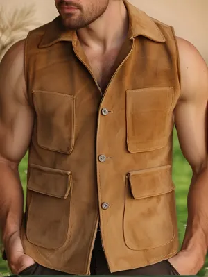 Aegis Trail Suede Leather Motorcycle Vest for Men