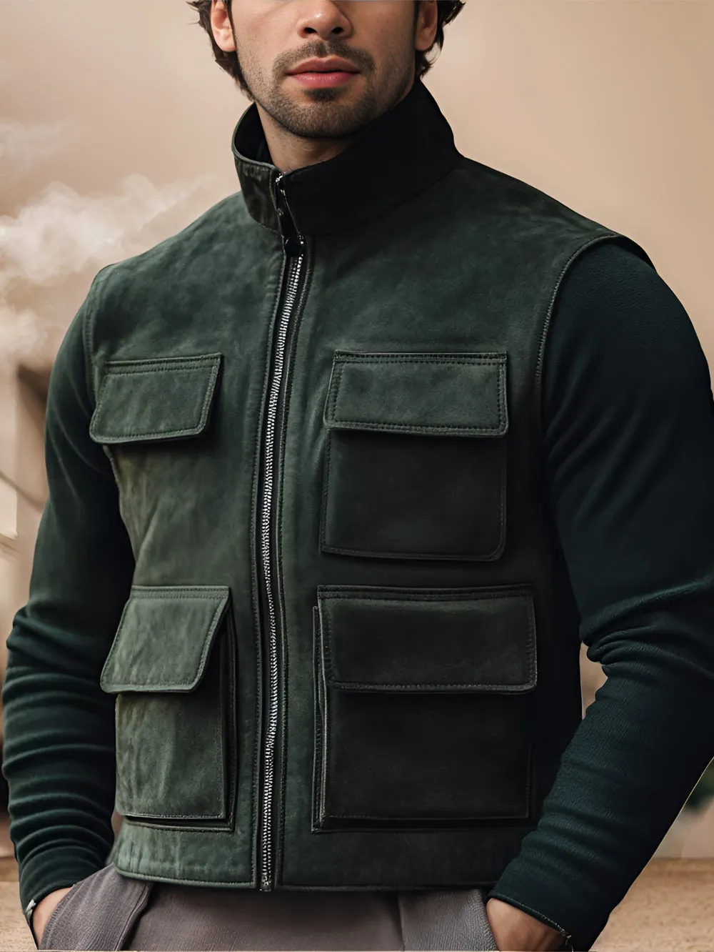 Aether Drift Mens Suede Genuine Leather Vest