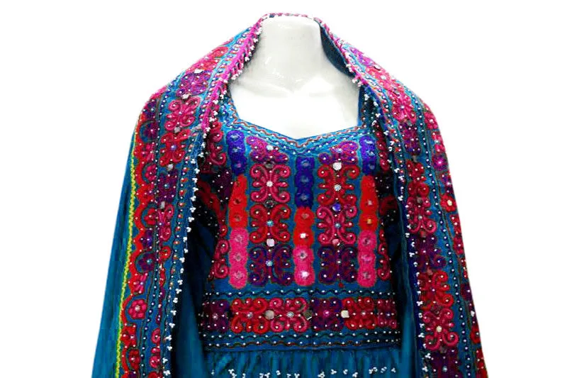 Afghan Bridal Dress Frock In Teal Color