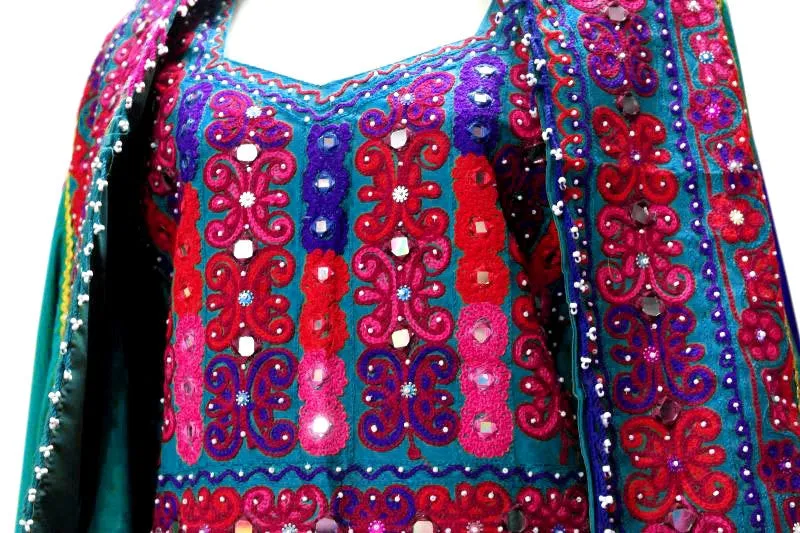 Afghan Bridal Dress Frock In Teal Color