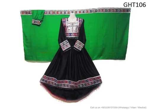 Afghan Bridle Black Dress & Green Dupatta
