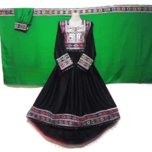 Afghan Bridle Black Dress & Green Dupatta