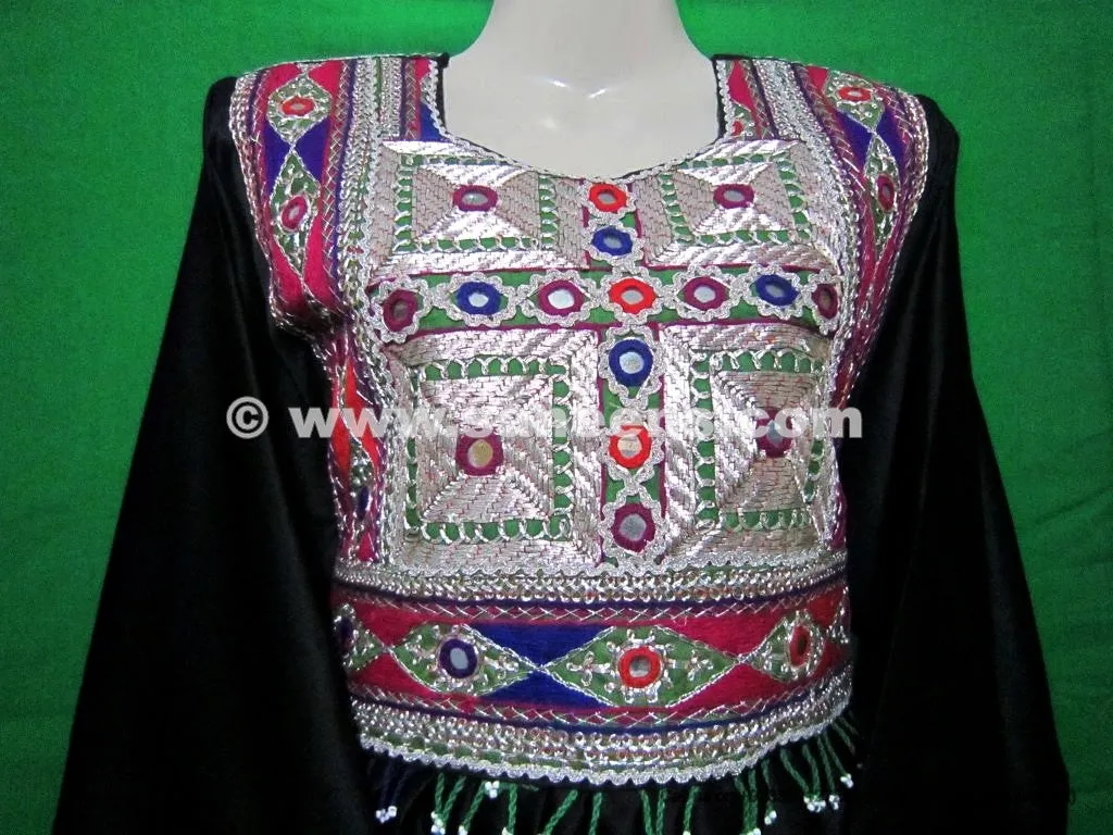 Afghan Bridle Black Dress & Green Dupatta
