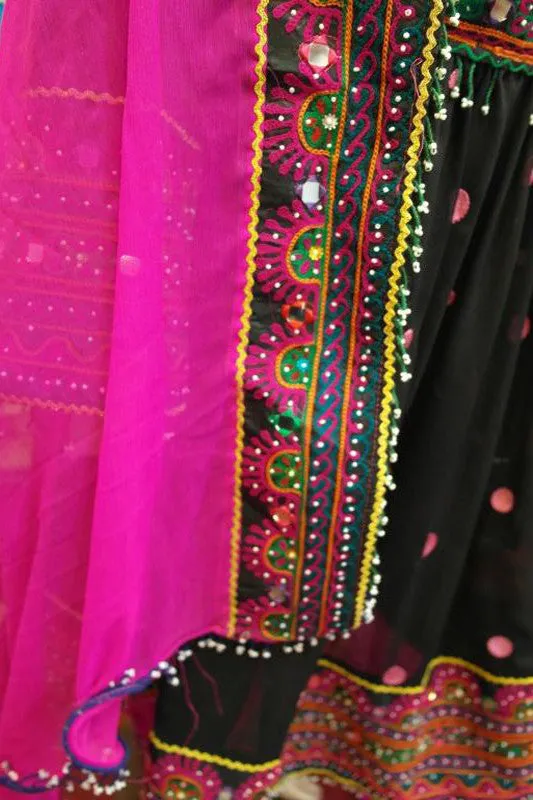 Afghani Bridal Black Dress With Pink Dupatta