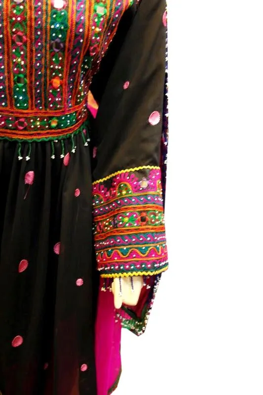 Afghani Bridal Black Dress With Pink Dupatta