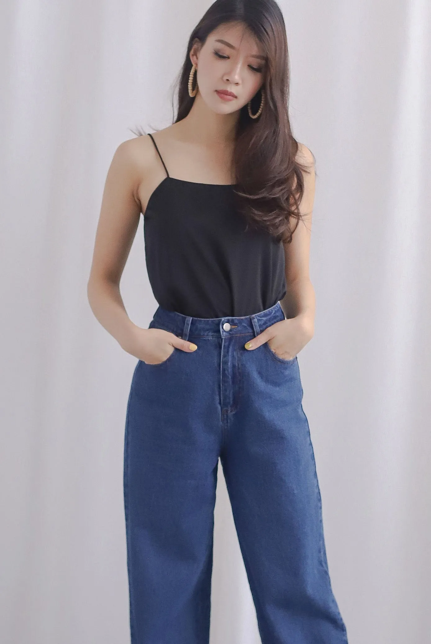 Ailee Reversible Sateen Spaghetti Top In Black/Forest Green