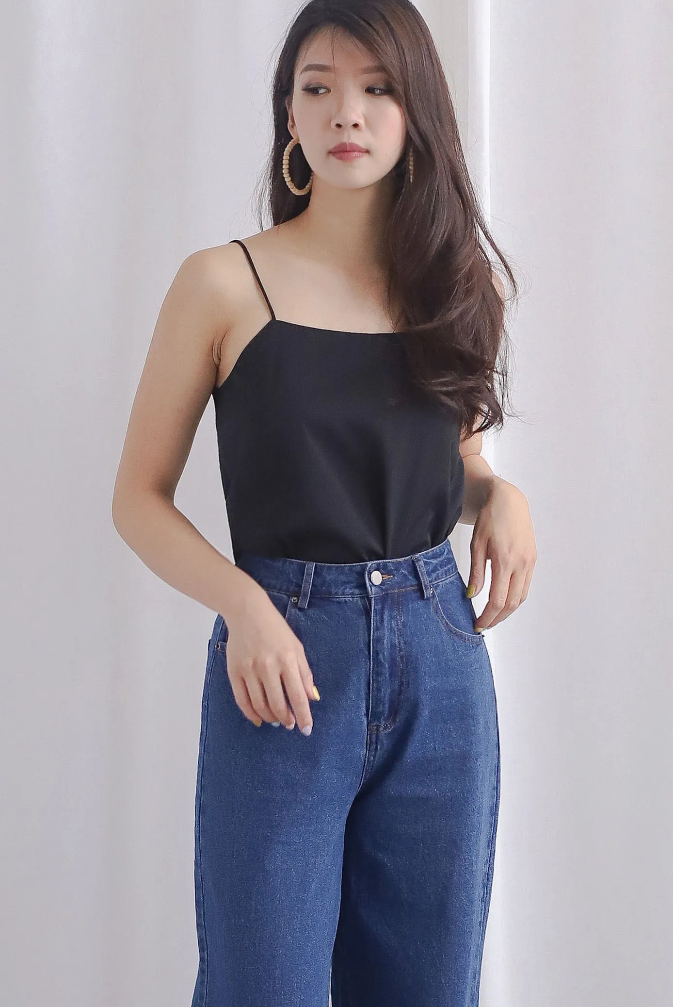 Ailee Reversible Sateen Spaghetti Top In Black/Forest Green