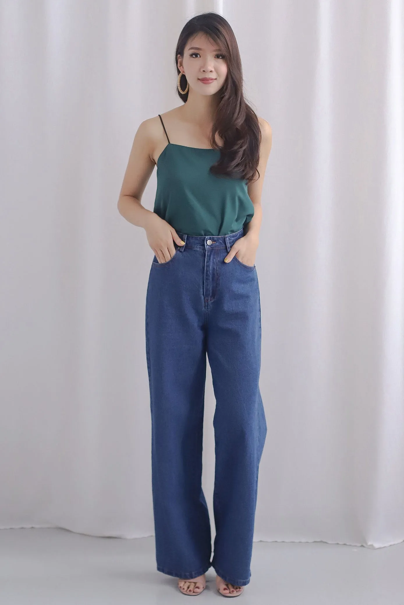 Ailee Reversible Sateen Spaghetti Top In Black/Forest Green