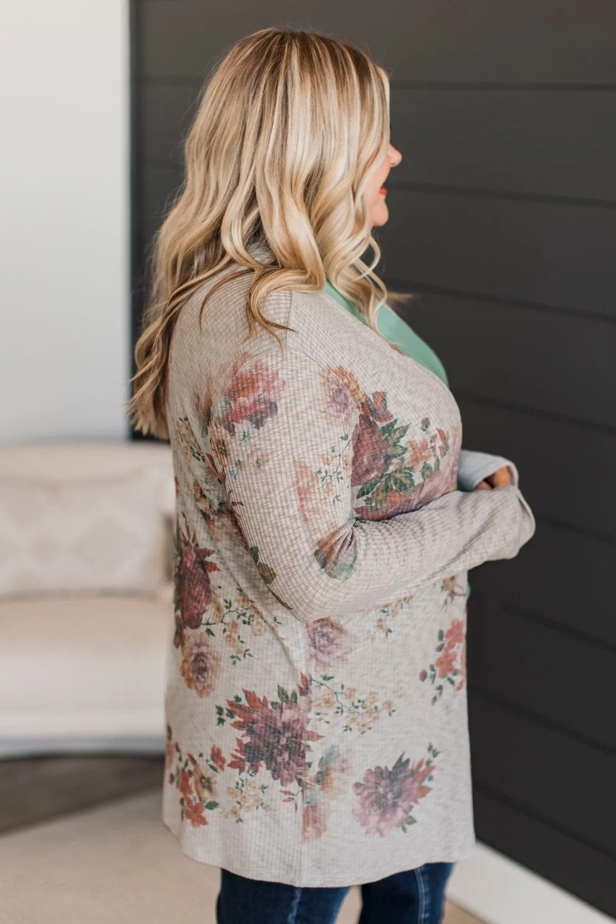 All My Favorite Things Floral Cardigan- Grey