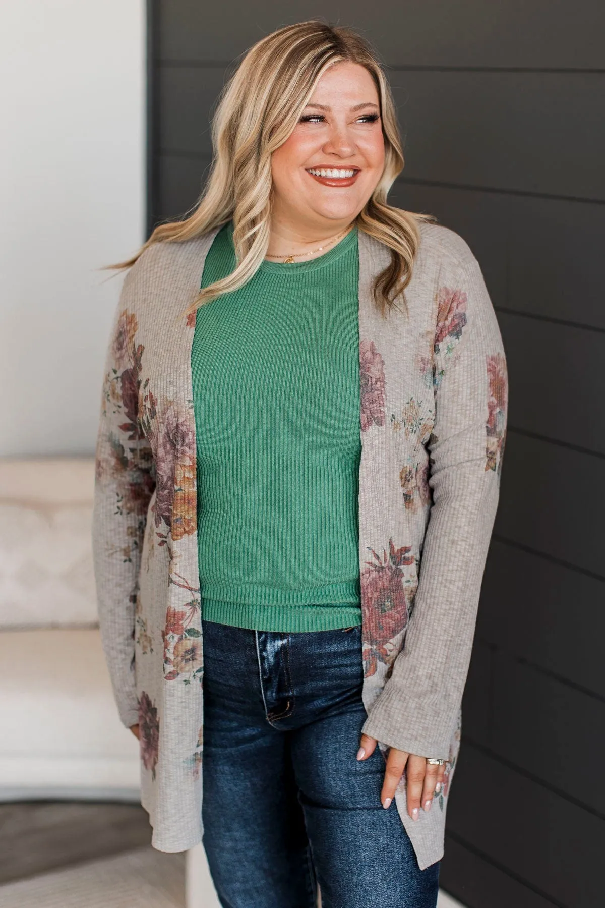 All My Favorite Things Floral Cardigan- Grey