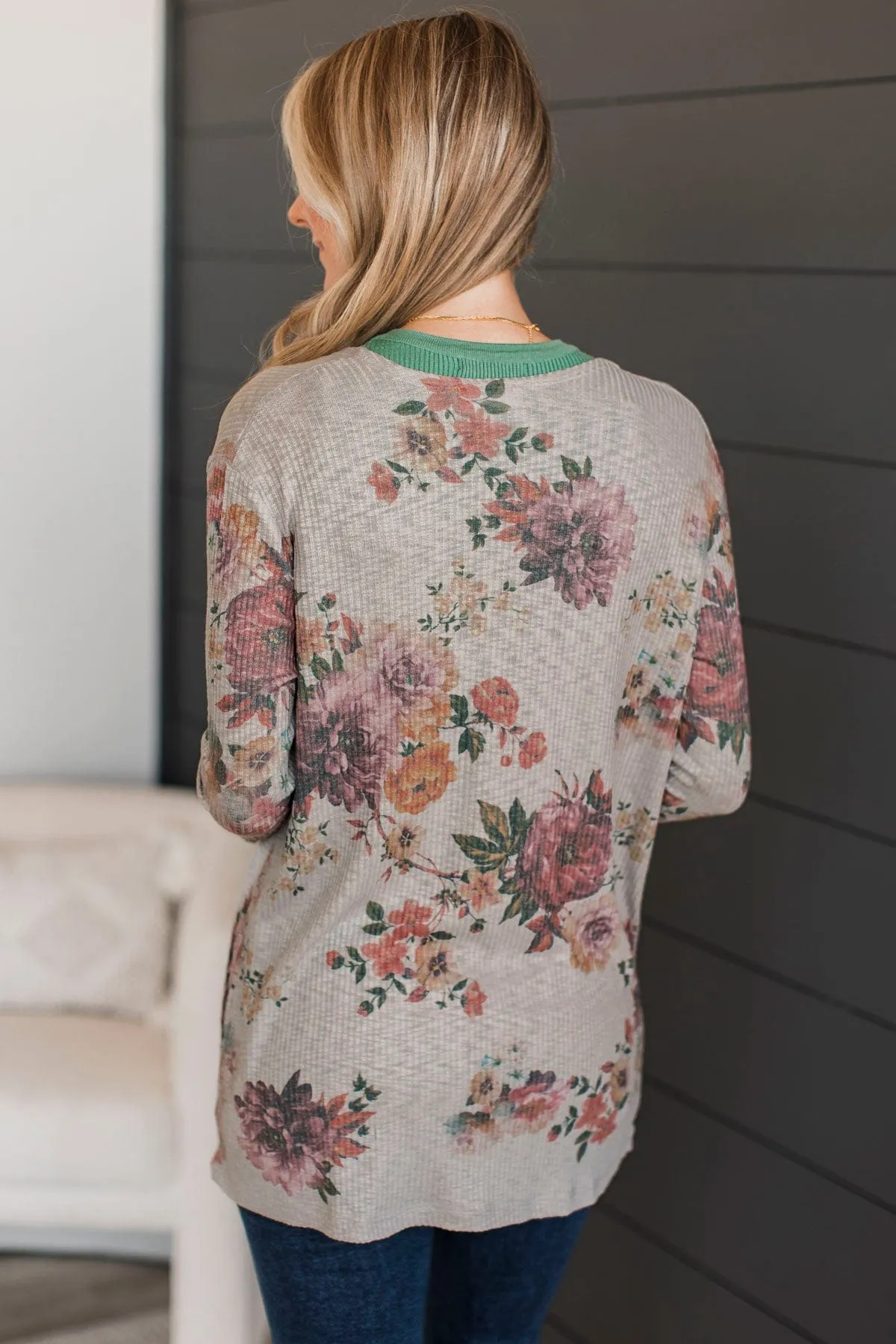 All My Favorite Things Floral Cardigan- Grey