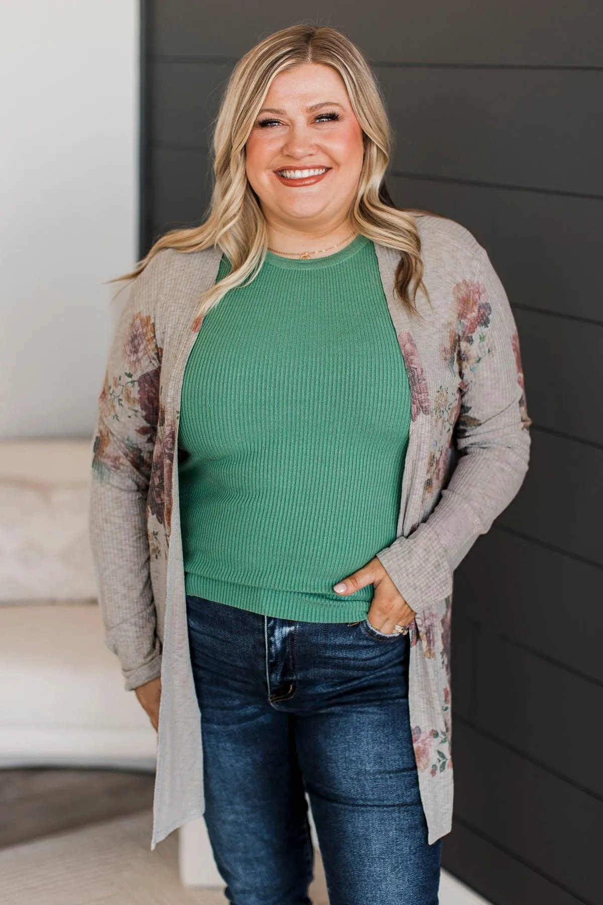 All My Favorite Things Floral Cardigan- Grey