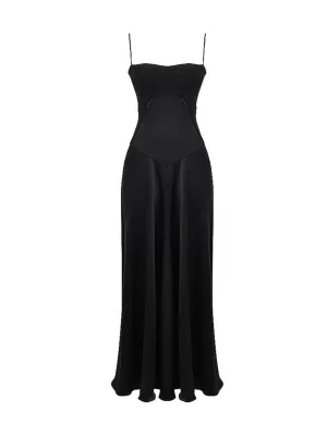 Anabella Black Lace Up Midi Dress