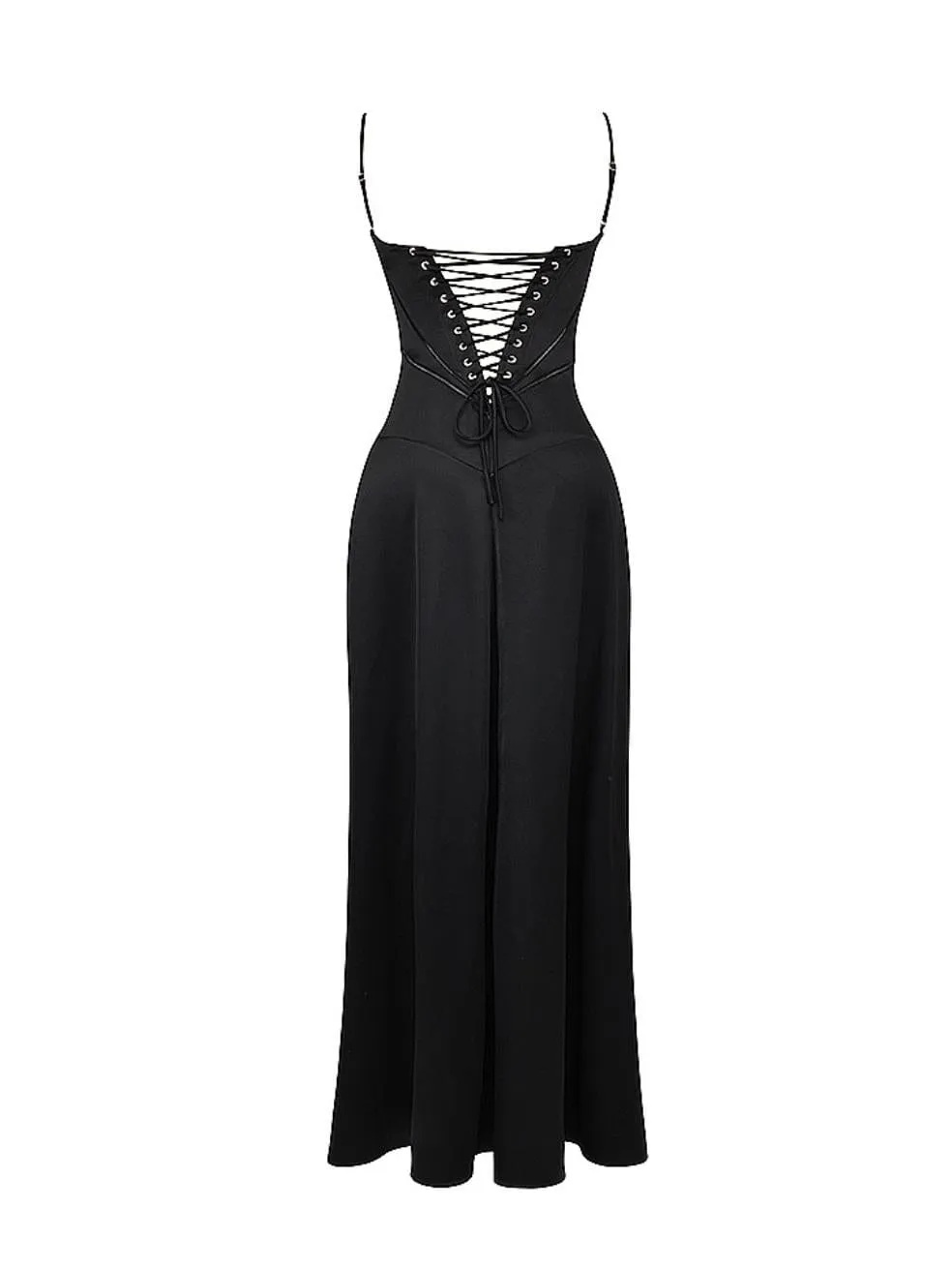 Anabella Black Lace Up Midi Dress