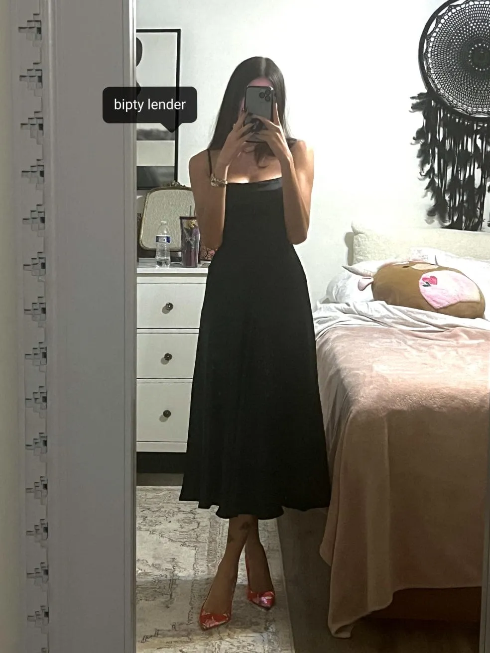 Anabella Black Lace Up Midi Dress