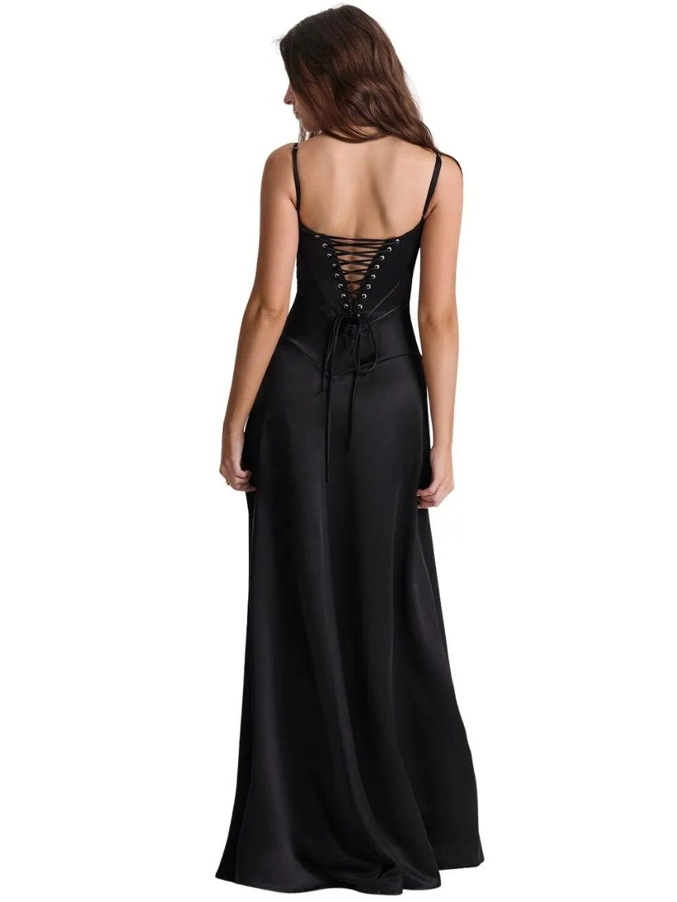 Anabella Black Lace Up Midi Dress
