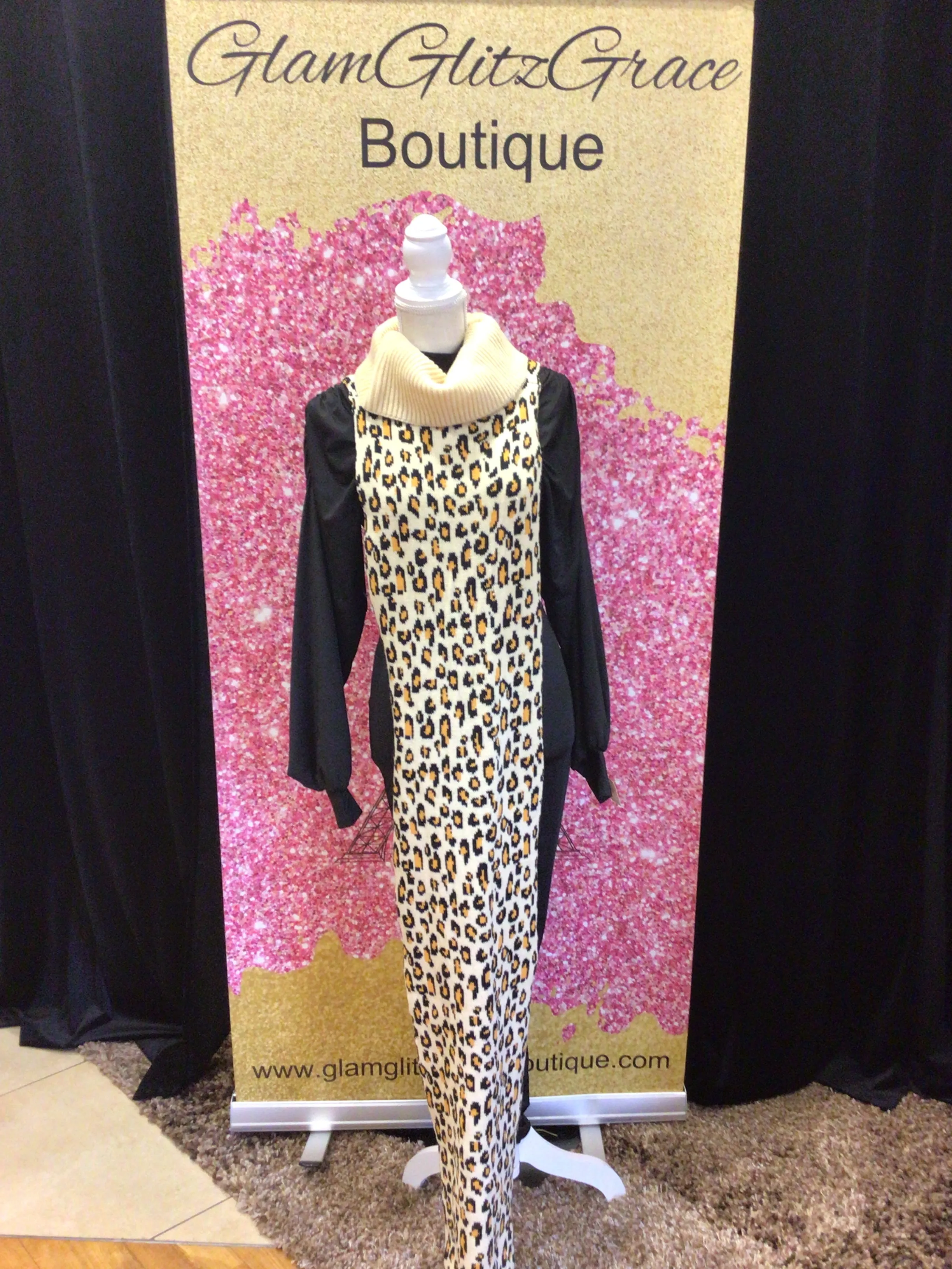 Animal Print High Neck Split Side Sweater Dress
