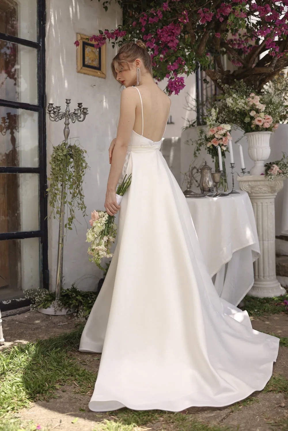 ANTONELLA GOWN Scoop Neckline High Slit Gown with Detachable Ball Skirt (White Ivory Gazaar)
