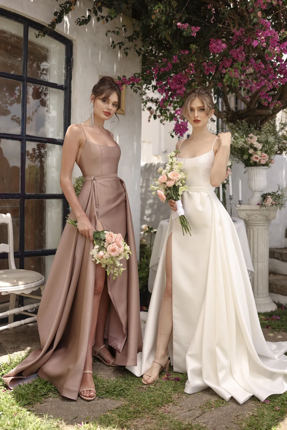 ANTONELLA GOWN Scoop Neckline High Slit Gown with Detachable Ball Skirt (White Ivory Gazaar)