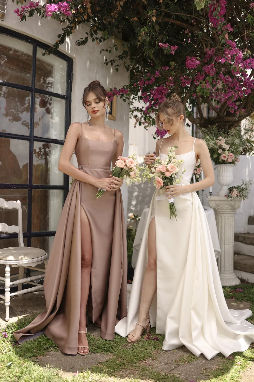 ANTONELLA GOWN Scoop Neckline High Slit Gown with Detachable Ball Skirt (White Ivory Gazaar)