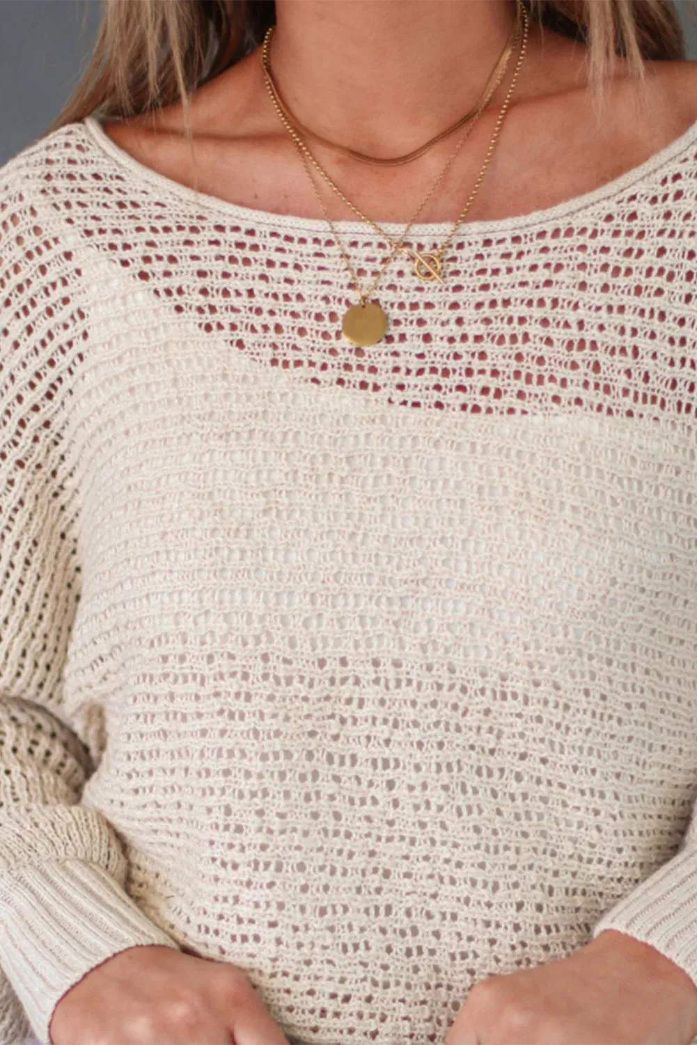 Apricot Sheer Openwork Knit Sweater