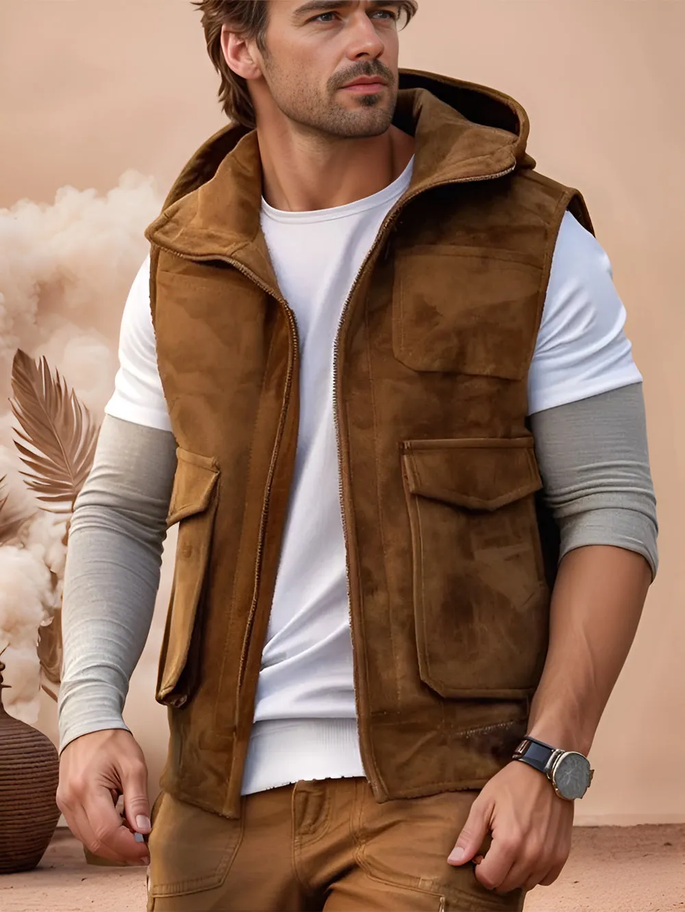 Aquila Forge Suede Leather Motorcycle Vest for Men