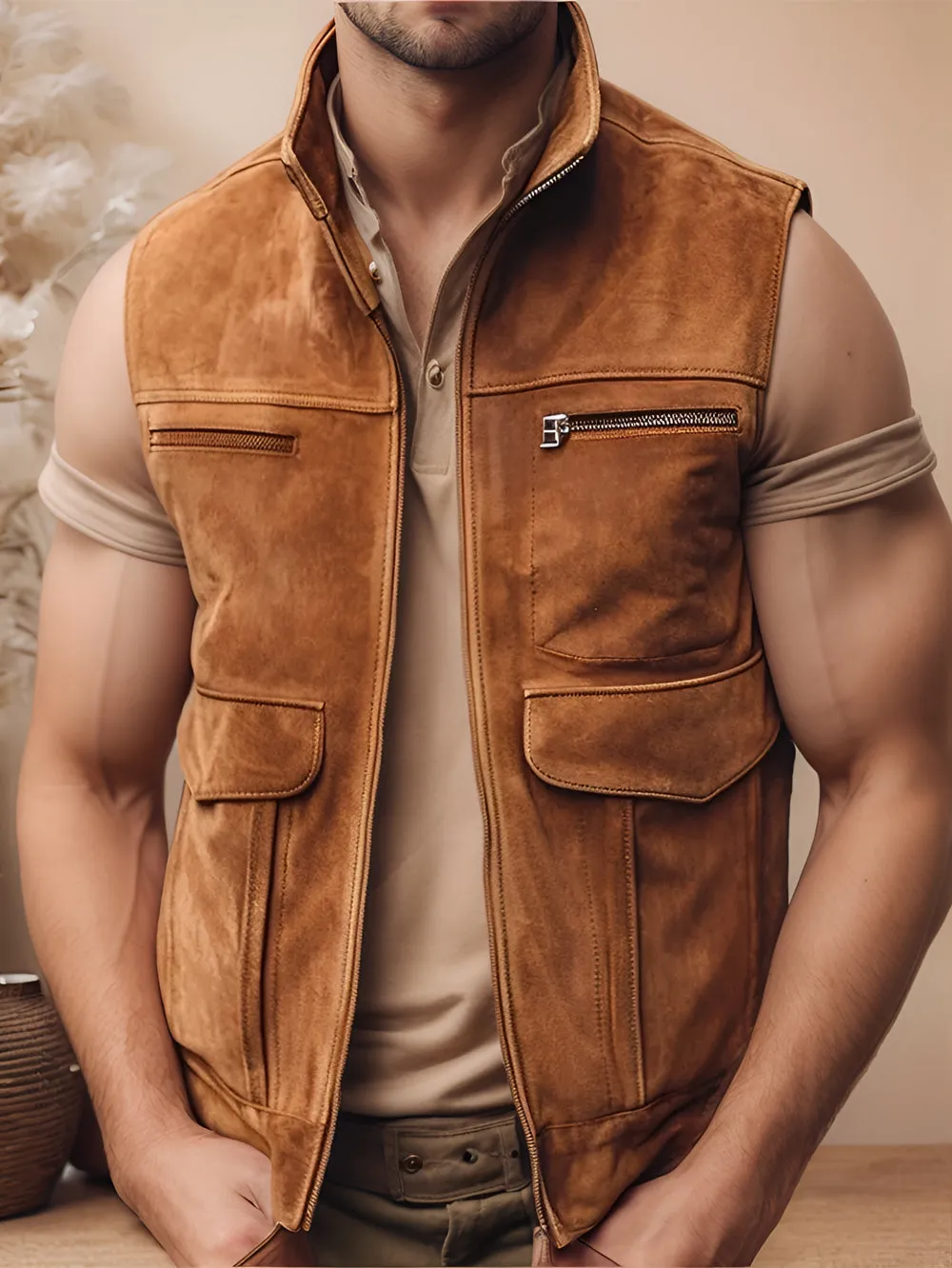 Arclight Hide Suede Motorcycle Leather Vest for Men