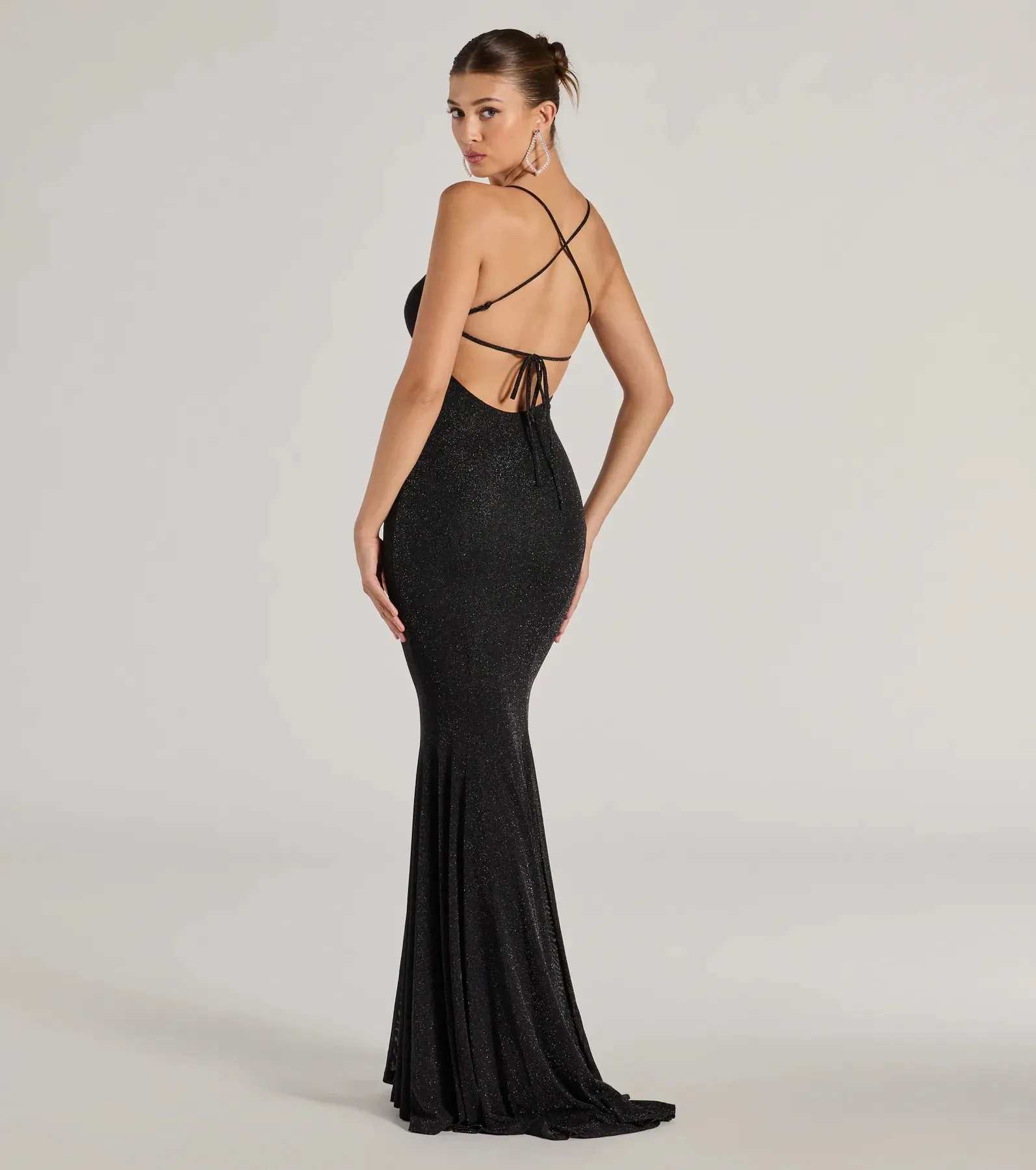 Ariyah Lace-Up Mermaid Glitter Mesh Formal Dress