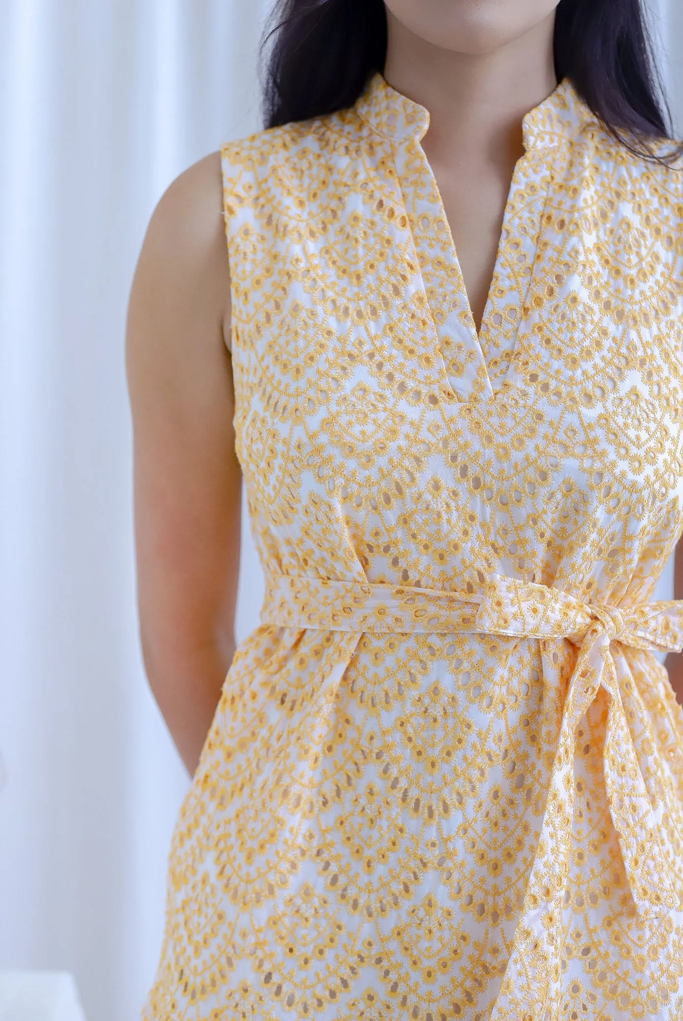 Arrie Embro Oriental Collar Tiered Dress In Yellow