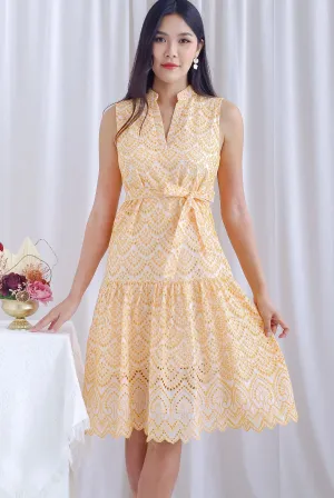 Arrie Embro Oriental Collar Tiered Dress In Yellow