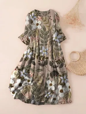 Arriel - Printed dress with floral embroidery.