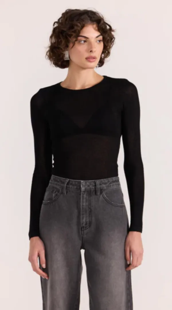 Asta Sheer Knit Top Black