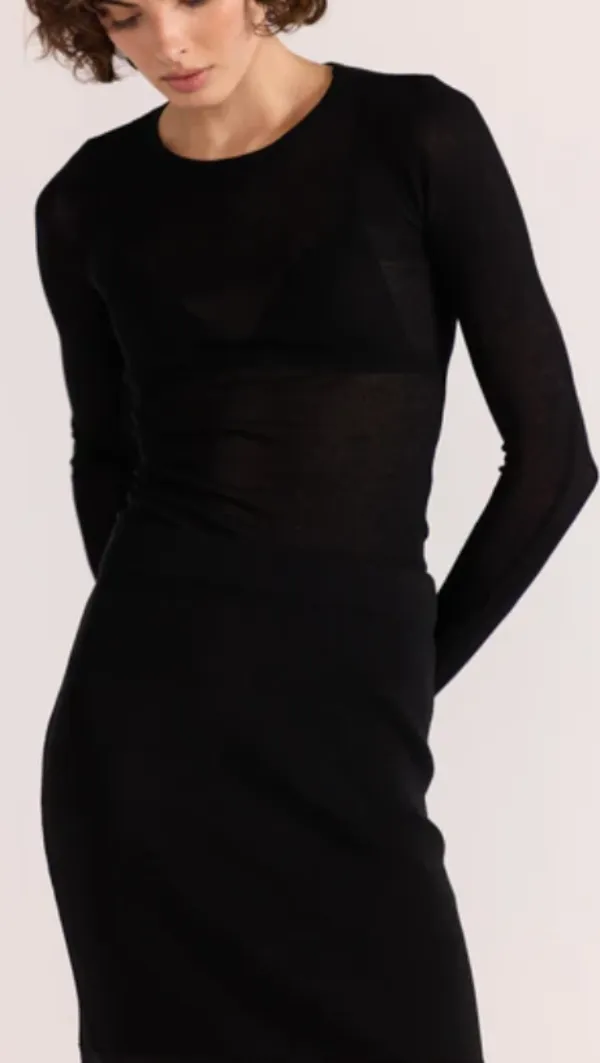 Asta Sheer Knit Top Black